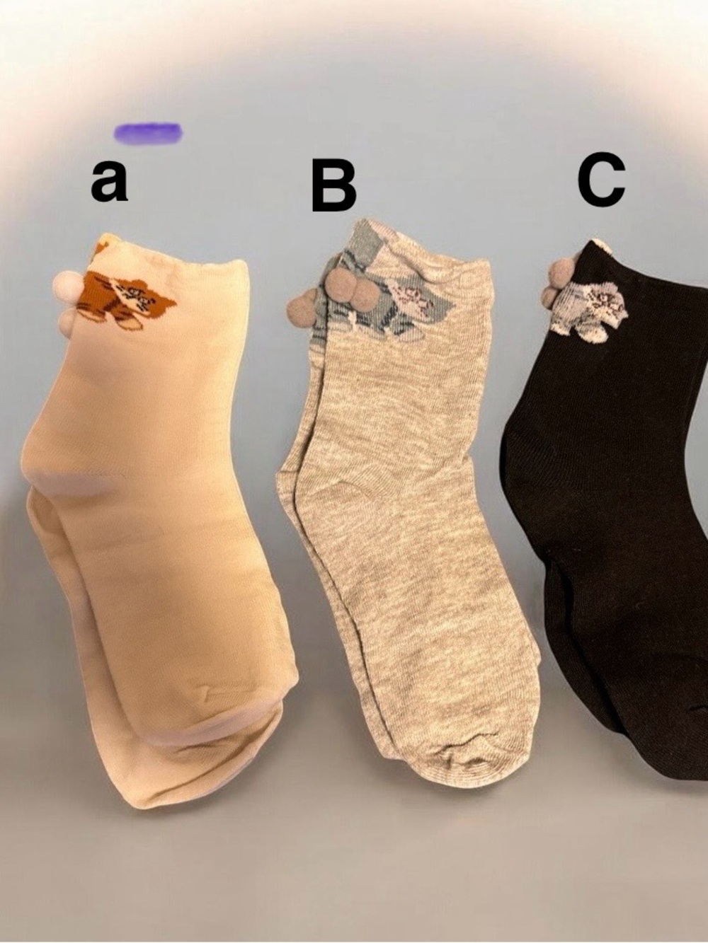 Women's Cute Cat Ankle Socks - Beige, Gray, Black (3-Pack)